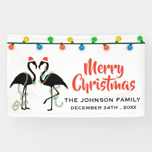 Elegante Black Flamingos Christmas String Lights Banner