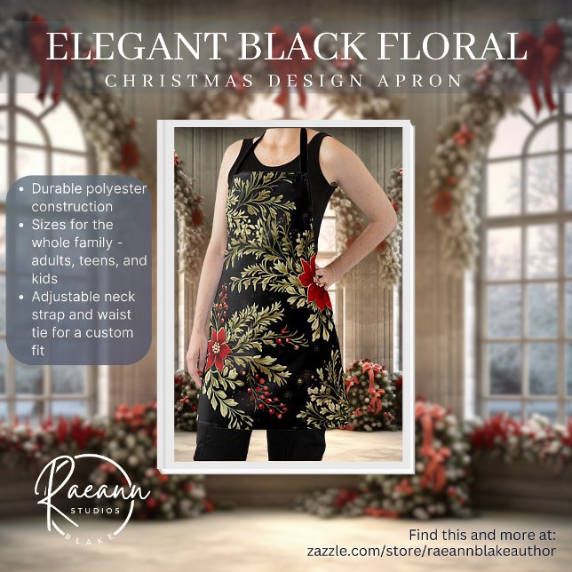Elegante Black Floral Christmas Design Schürze (Von Creator hochgeladen)