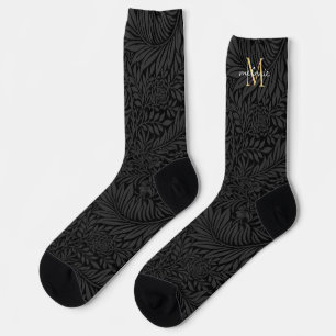 Elegante Black Floral Monogram Name Socks Socken