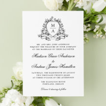 Elegante Black Floral Wappen Monogram Wedding