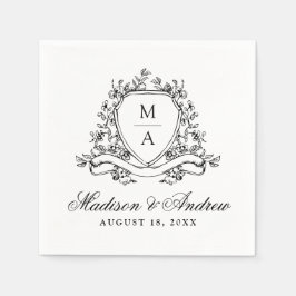 Elegante Black Floral Wappen Monogram Wedding Serviette