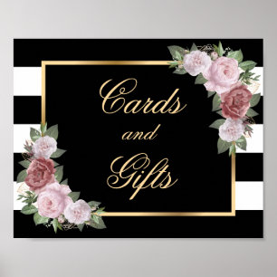 Elegante Black Floral Wedding Cards und Gifts Sign Poster