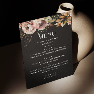 Elegante Black Floral Wedding Dark Fall Boho Menükarte