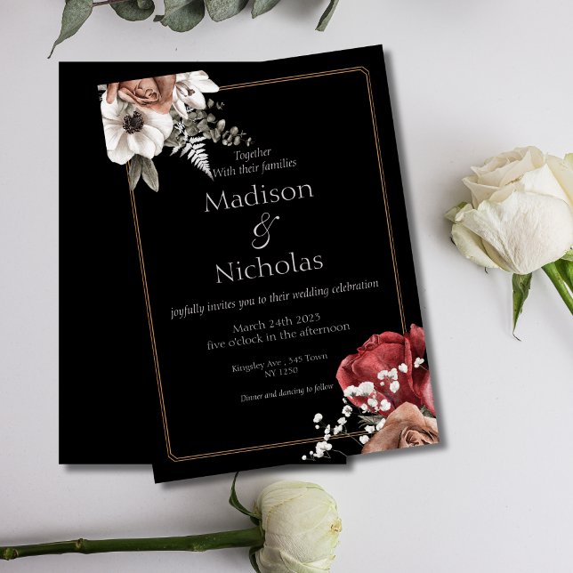 Elegante Black Floral Wedding Einladung (Elegant black floral Wedding Invite)