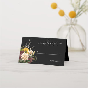 Elegante Black Floral Wedding Platzkarte