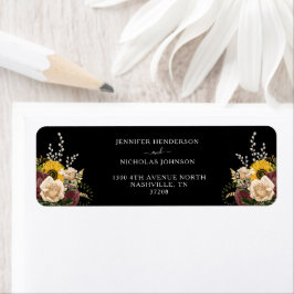 Elegante Black Floral Wedding Rücksendeadresse