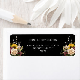 Elegante Black Floral Wedding Rücksendeadresse