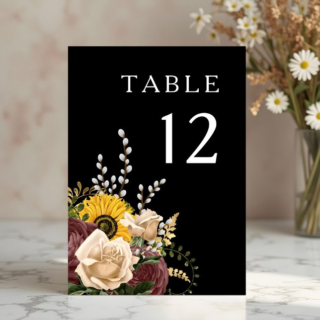 Elegante Black Floral Wedding Tischnummer (Elegant Black Floral Wedding Table Number)