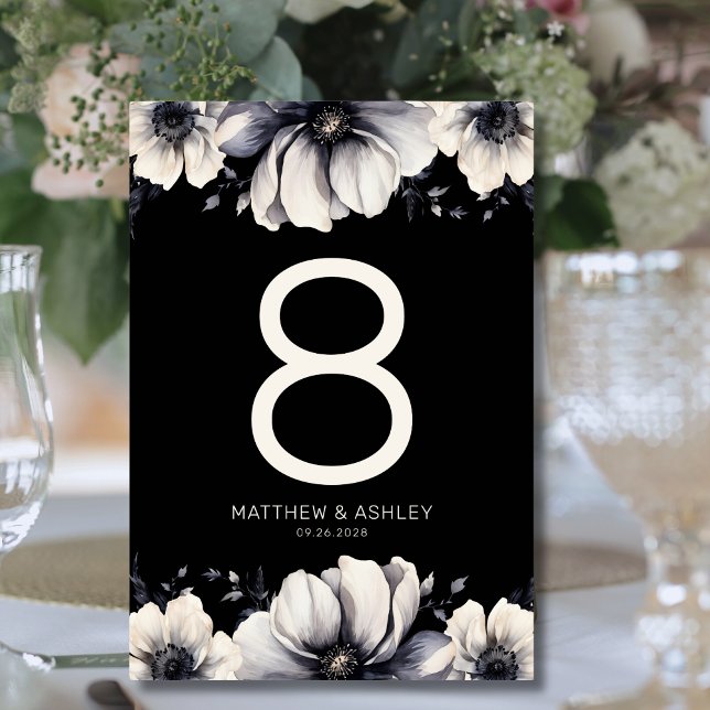 Elegante Black Floral Wedding Tischnummer (Elegant Black Floral Wedding Table Number)