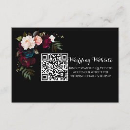 Elegante Black Floral Wedding Website QR Code Begleitkarte