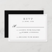 Elegante Black Formal Wedding RSVP Card
