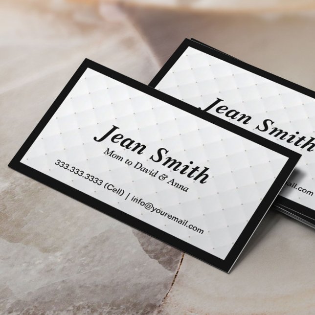 Elegante Black Frame Diamond Quilt Mommy Card Telefonnummerkarte (Von Creator hochgeladen)