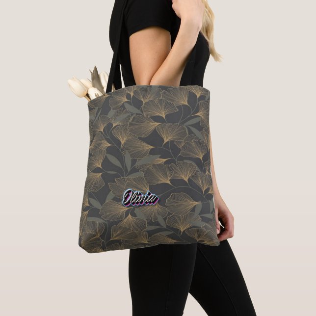 Elegante Black Ginkgo Blätter Tote Bag (Von Nahem)