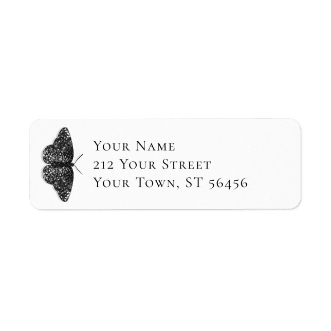 Elegante Black Glitzer Butterfly Rücksendeadresse (Vorne)