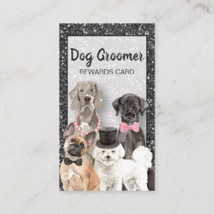 Elegante Black Glitzer Dog Grooming Loyalty Card Visitenkarte