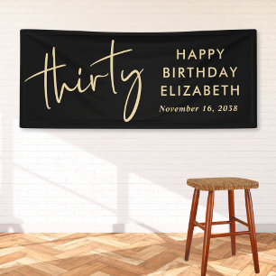 Elegante Black Gold 30. Geburtstagsfeier Banner
