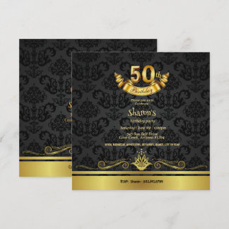 Elegante Black & Gold 50. Geburtstagsparty Einladu Einladung