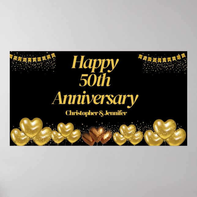 Elegante Black&gold 50-jährige Party-Plakate Poster (Vorne)
