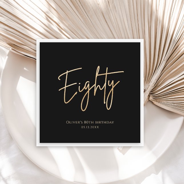 Elegante Black Gold 80. Geburtstagsfeier Serviette (Elegant Black Gold 80th Birthday Party Napkins)