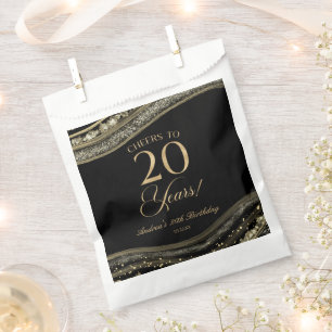 Elegante Black Gold Agate 20. Geburtstagsparty Geschenktütchen