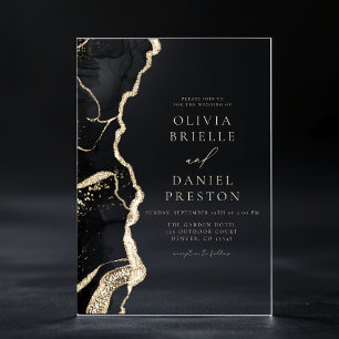 Elegante Black Gold Agate Hochzeit Eleganter Chic Acryleinladungen
