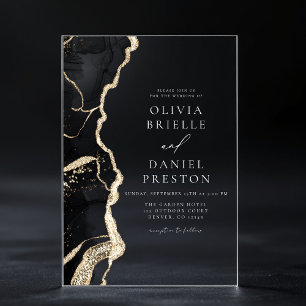 Elegante Black Gold Agate Hochzeit Eleganter Chic Acryleinladungen