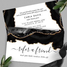 Elegante Black Gold Agate Marble Moderne Empfehlungskarte