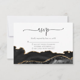 Elegante Black Gold Agate Wedding RSVP Card Karte