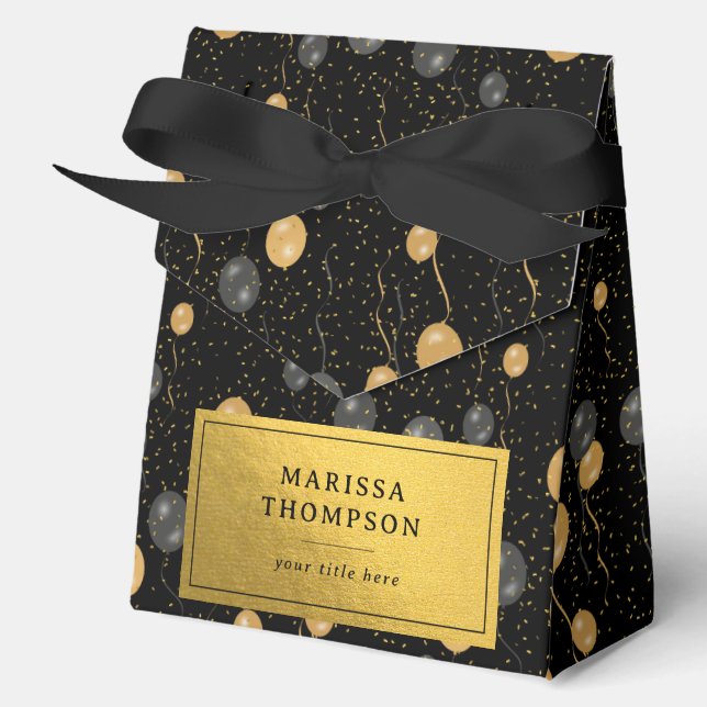 Elegante Black & Gold Ballons Geschenkschachtel (Vorderseite)