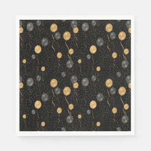Elegante Black & Gold Ballons Serviette