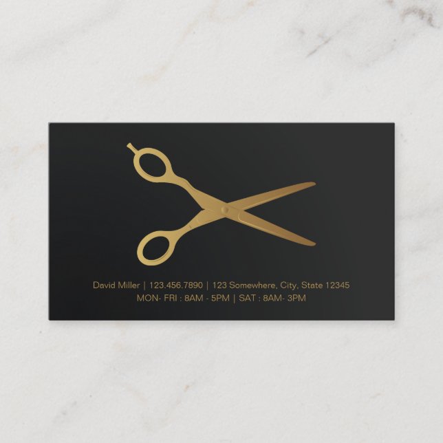 Elegante Black Gold Barber Business Card Visitenkarte (Vorderseite)