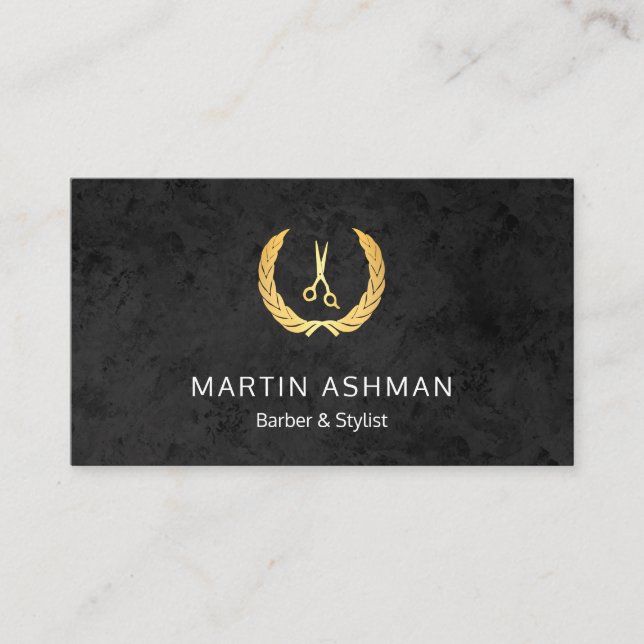 Elegante Black & Gold Barber Stylist Business Card Visitenkarte (Vorderseite)