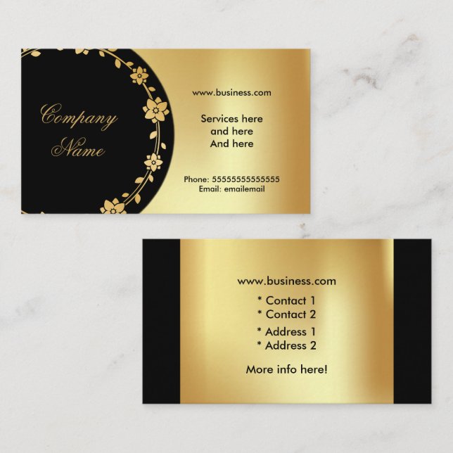 Elegante Black Gold Boutique Business Card Visitenkarte (Vorne/Hinten)