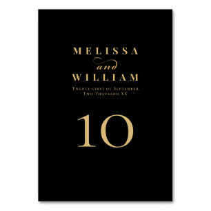 Elegante Black Gold Bride & Groom Wedding Tischnummer