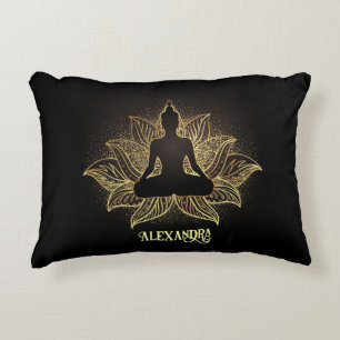Elegante Black Gold Buddha Lotus Blume Meditation Dekokissen