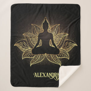 Elegante Black Gold Buddha Lotus Blume Meditation Sherpadecke