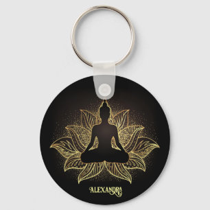 Elegante Black Gold Buddha Meditation Lotus Blume Schlüsselanhänger
