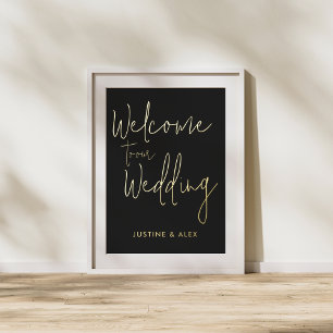 Elegante Black Gold Calligrafy Welcome Wedding Foliendrucke