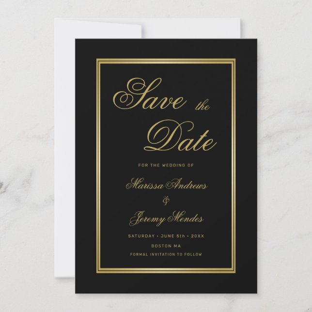 Elegante Black Gold Calligraphy Save the Date Einladung (Vorderseite)