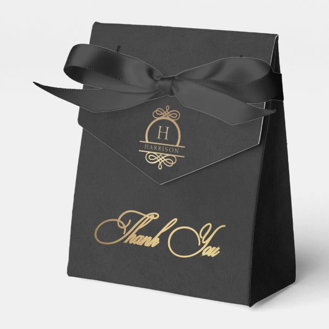 Elegante Black Gold Calligraphy Vielen Dank für Ih Geschenkschachtel (Vorderseite)