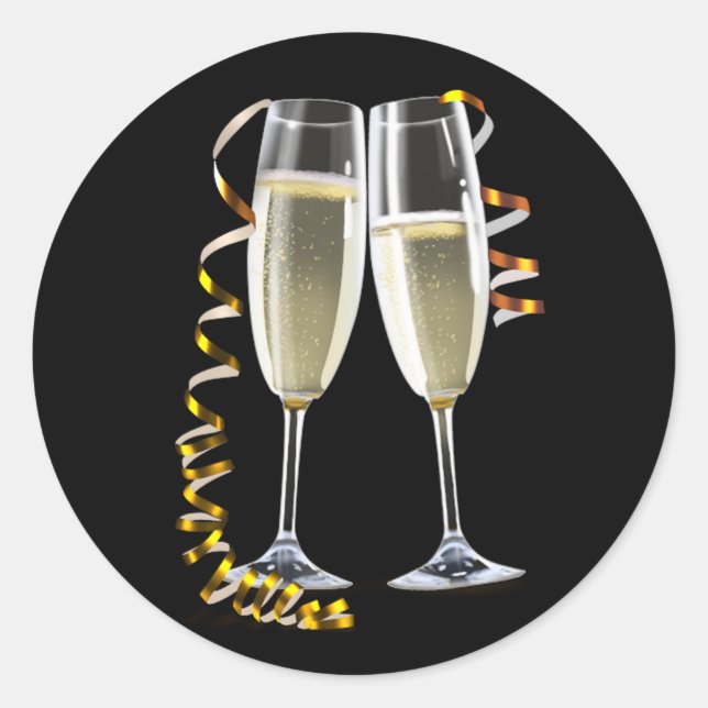 Elegante Black Gold Champagne Glass Stickers (Vorderseite)
