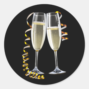 Elegante Black Gold Champagne Glass Stickers