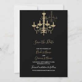 Elegante Black Gold Chandelier Wedding Save The Date