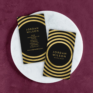 Elegante Black Gold Circles Geometric Social Media Visitenkarte
