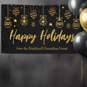 Elegante Black Gold Custom Business Holiday Party Banner
