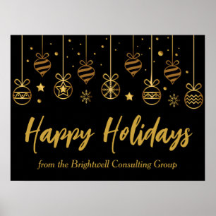 Elegante Black Gold Custom Business Holiday Party Poster