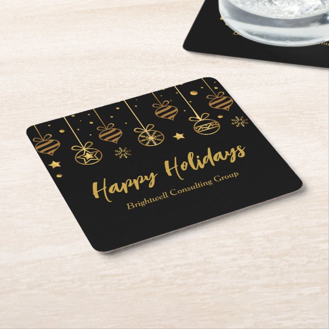 Elegante Black Gold Custom Business Holiday Party Rechteckiger Pappuntersetzer (angewinkelt)