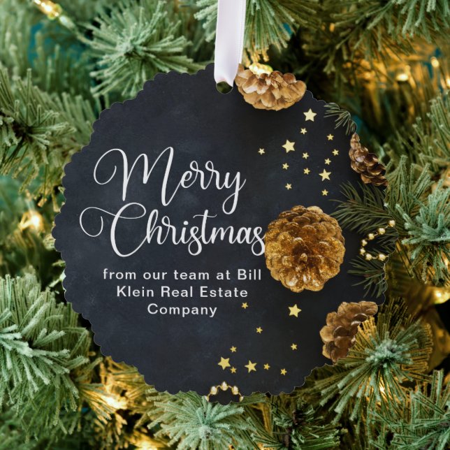 Elegante Black Gold Custom Company Weihnachten Ornament Karte (Insitu (Baum))