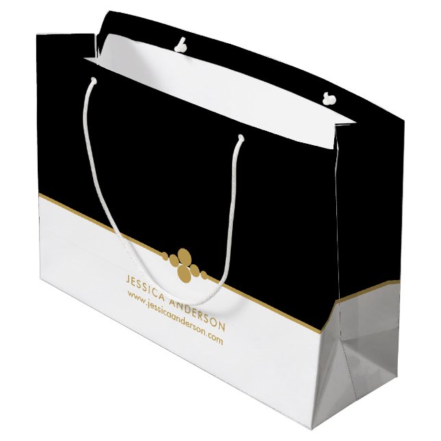 Elegante Black Gold Custom Large Gift Bag Große Geschenktüte (Rückseite Schrägansicht)
