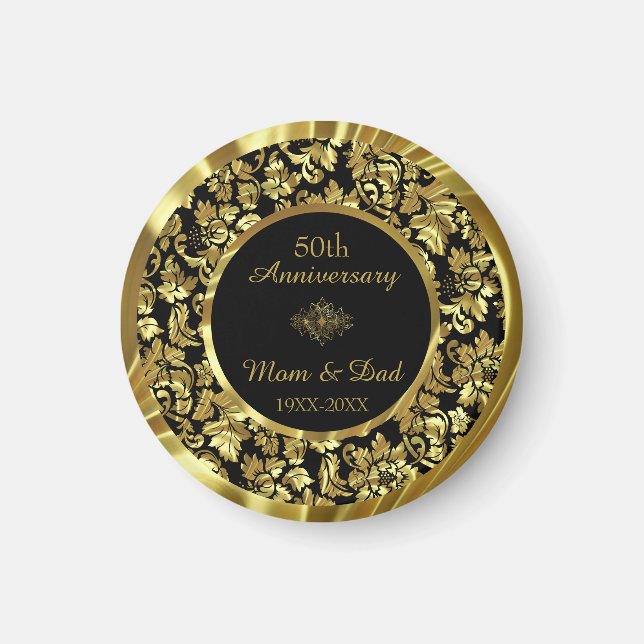 Elegante Black & Gold Damask - Jubiläum Magnet (Vorne)
